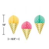 Ice Cream Party Hanging Honeycomb, Foil 3ct
