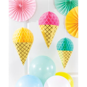 Ice Cream Party Hanging Honeycomb, Foil 3ct Party Supplies
