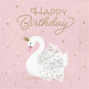 Stylish Swan Happy Birthday Napkins, Pack Of 16 by Creative Converting