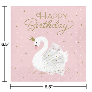 Stylish Swan Happy Birthday Napkins, Pack Of 16 Party Decoration