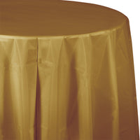 Glittering Gold Round Plastic Tablecover, 82