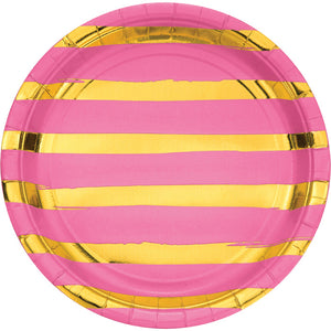 Candy Pink And Gold Foil Striped Paper Plates, 8 ct by Creative Converting