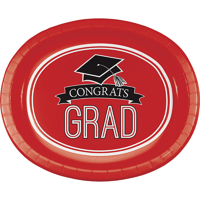 Graduation School Spirit Red Oval Platters, 10" X 12", 8 ct by Creative Converting