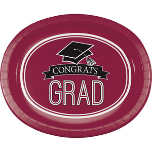 Burgundy Graduation Red Oval Platters, 10" X 12", 8/Pkg by Creative Converting