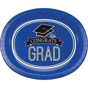 Blue Graduation Oval Platters, 10" X 12", 8/Pkg by Creative Converting