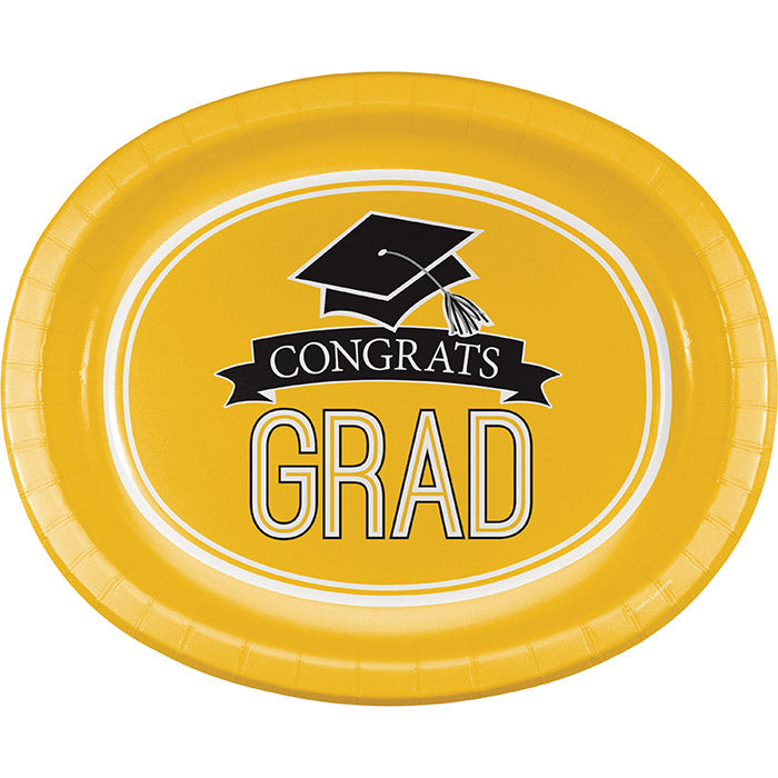 Graduation School Spirit Yellow Oval Platters, 10" X 12", 8 ct by Creative Converting
