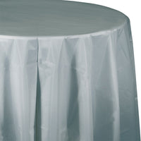 Shimmering Silver Round Plastic Tablecover, 82