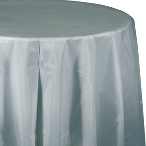 Shimmering Silver Round Plastic Tablecover, 82" by Creative Converting