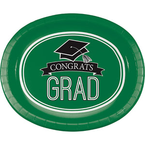 Graduation School Spirit Green Oval Platters, 10" X 12", 8 ct by Creative Converting