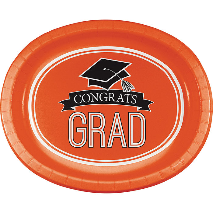 Graduation School Spirit Orange Oval Platters, 10" X 12", 8 ct by Creative Converting