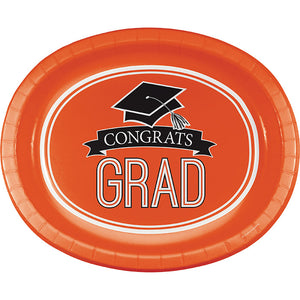 Orange Graduation Oval Platters, 10" X 12", 8/Pkg by Creative Converting