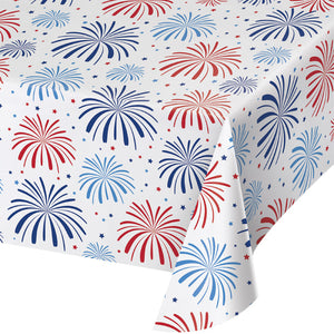 Patriotic Patterns Plastic Tablecover, 54" X 102" All Over Print by Creative Converting