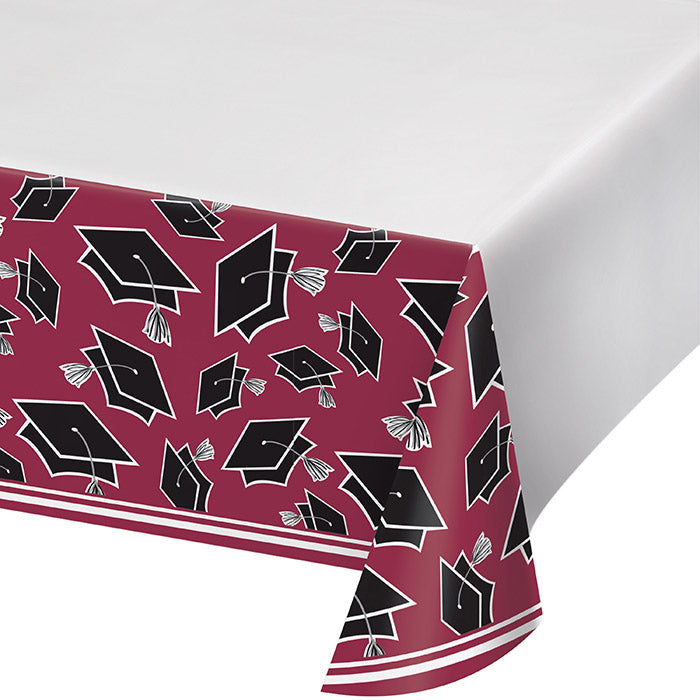 Graduation School Spirit Burgundy Red Table Cover by Creative Converting