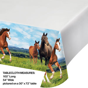 Horse And Pony Plastic Tablecover Border Print, 54" X 102" Party Decoration
