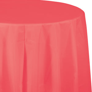 Coral Round Plastic Tablecover, 82" by Creative Converting