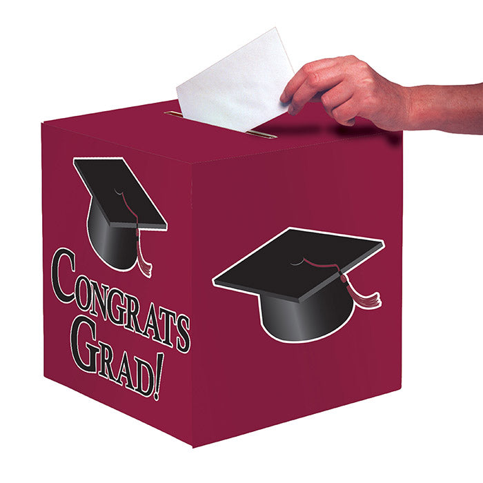 Graduation Card Box, Grad, 9" Burgundy by Creative Converting