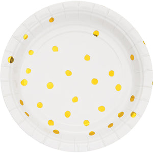 White And Gold Foil Dot Dessert Plates, 8 ct by Creative Converting