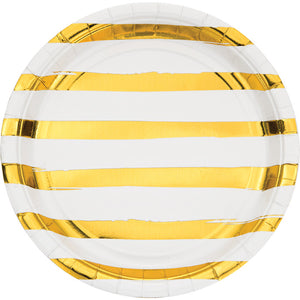 White And Gold Foil Striped Paper Plates, 8 ct by Creative Converting