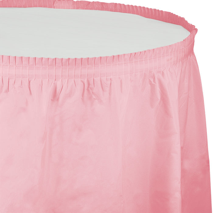 Classic Pink Plastic Tableskirt, 14' X 29"