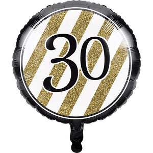 Black & Gold Metallic Balloon 18", '30 by Creative Converting
