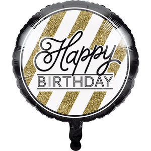 Black & Gold Metallic Balloon 18", Happy Birthday by Creative Converting