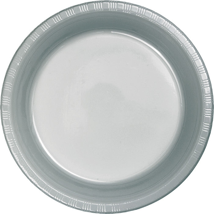 Shimmering Silver Plastic Banquet Plates, 20 ct