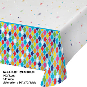 Bright Birthday Plastic Tablecover All Over Print, 54" X 102" Party Decoration