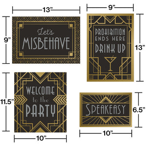 Roaring 20's Wall Signs Decorations Kit, Pack Of 4 Party Decoration