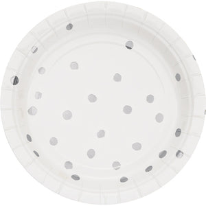 White And Silver Foil Dot Dessert Plates, 8 ct by Creative Converting
