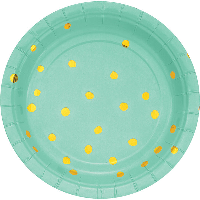 Fresh Mint Green And Gold Foil Dot Dessert Plates, 8 ct by Creative Converting