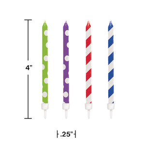 Primary Colors Patterns Large Candles, 12 ct Party Decoration