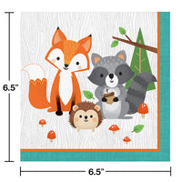 Wild One Woodland Animals Napkins, Pack Of 16 Party Decoration