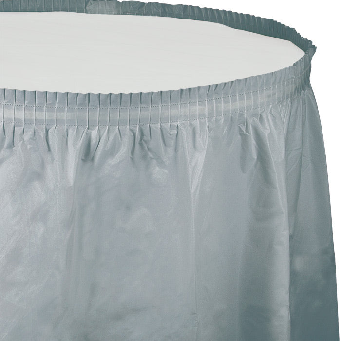 Shimmering Silver Plastic Tableskirt, 14' X 29"
