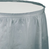 Shimmering Silver Plastic Tableskirt, 14' X 29